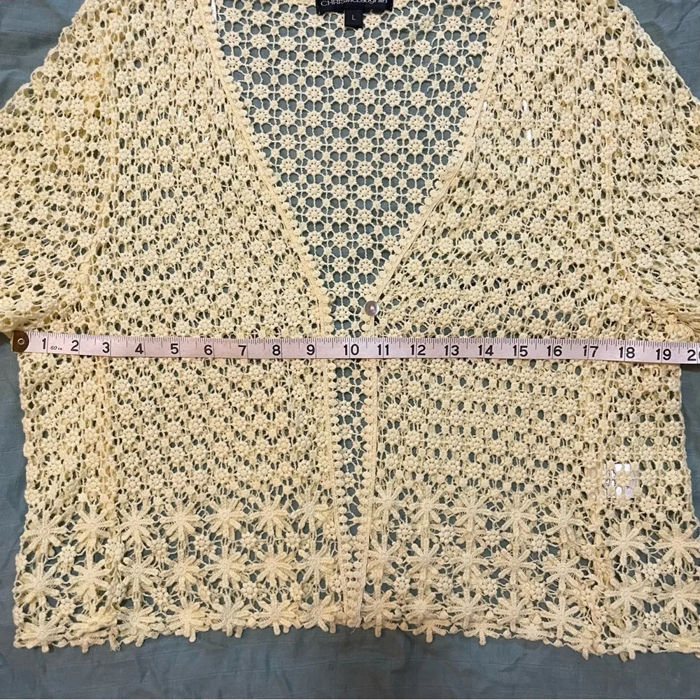 CHRISMcLaughlin Crochet Floral Butter Yellow Cardigan Lace Cropped Boho - Picture 9 of 16